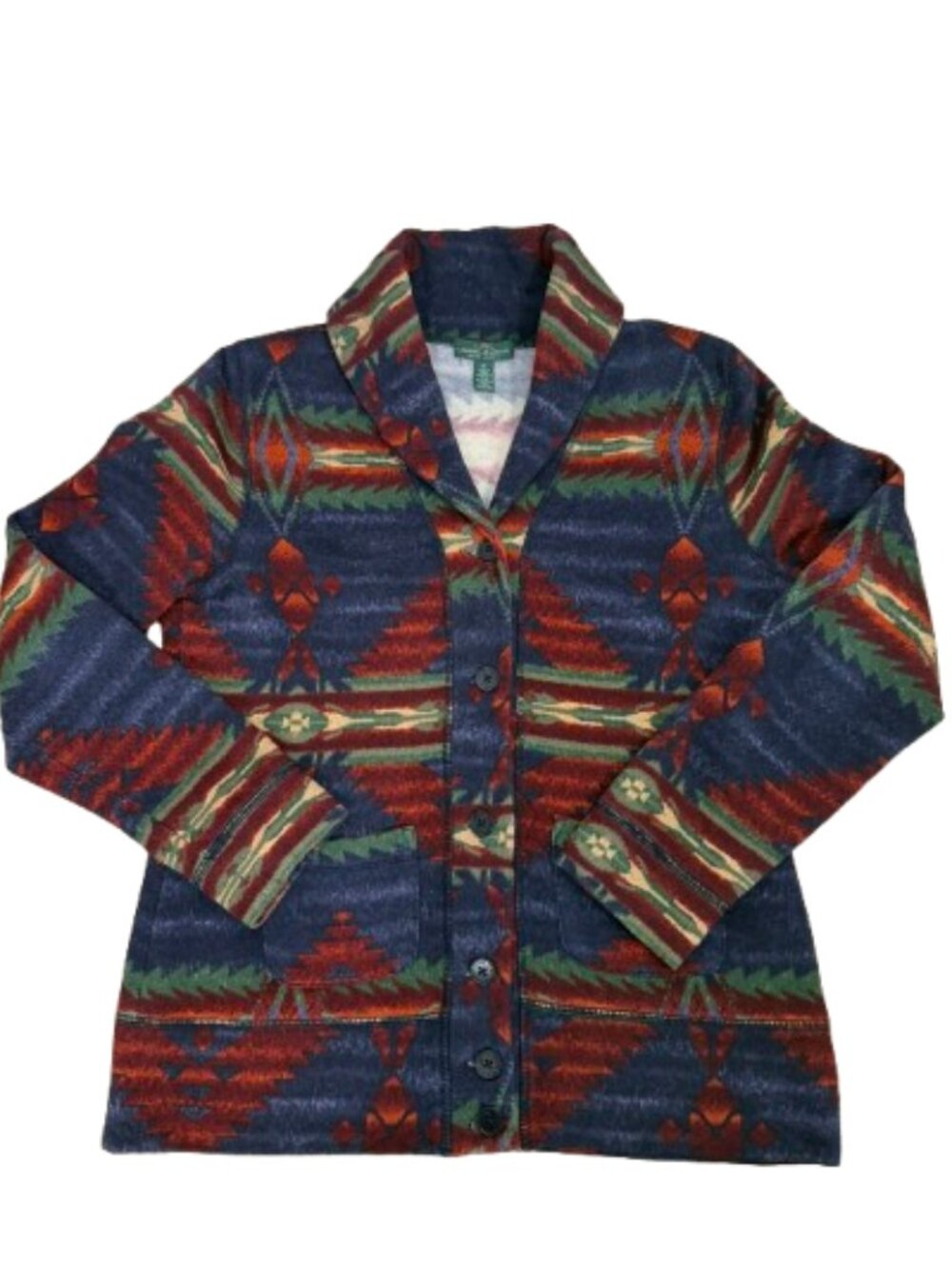 Lauren Ralph Lauren Southwestern Tribal Aztec Flannel Jersey Blazer Jacket Sz M